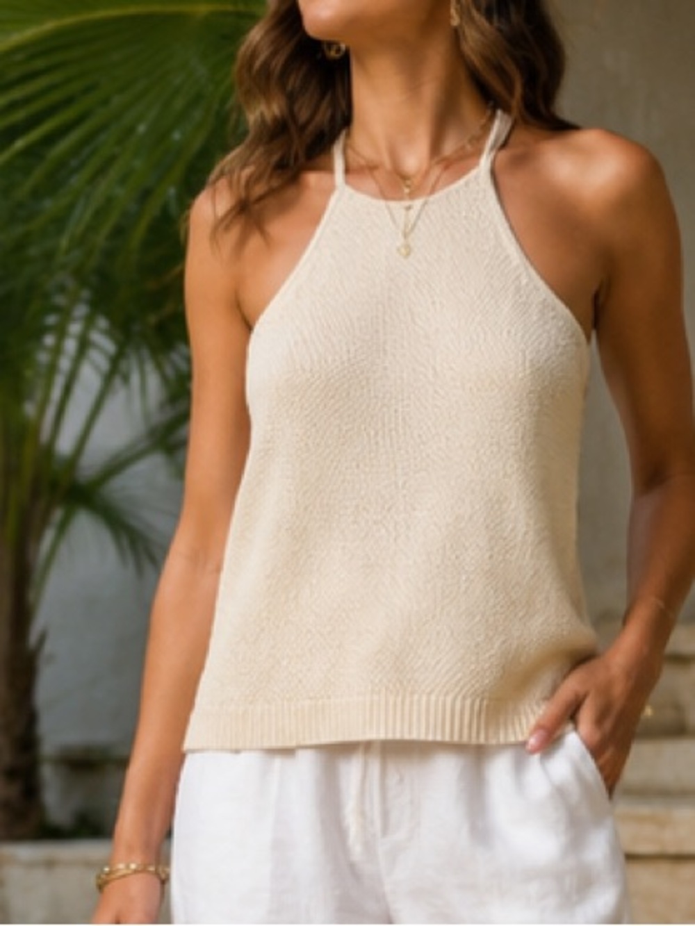 Banana Republic Cream Knit Halter Tank Top - Picture 3 of 3